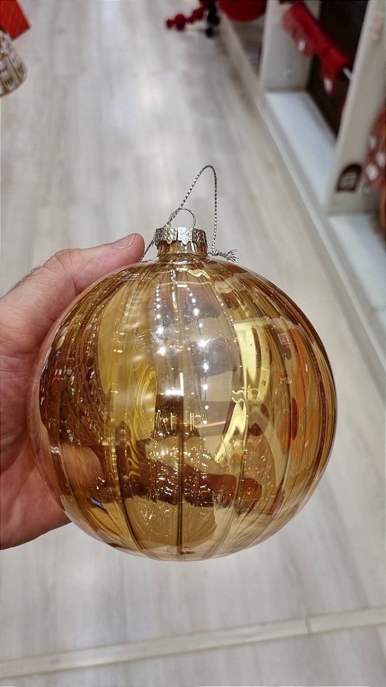 BOLA DE VIDRO TRANSLUCIDA DOURADA 12CM - PRÉ VENDA 2026