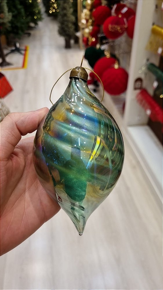 ORNAMENTO DE VIDRO VERDE 16CM - PRÉ VENDA 2026