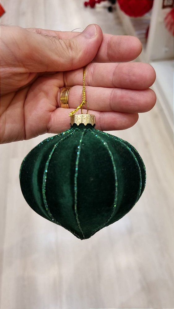 ORNAMENTO DE VIDRO VELUDO VERDE 9,5CM - PRÉ VENDA 2026