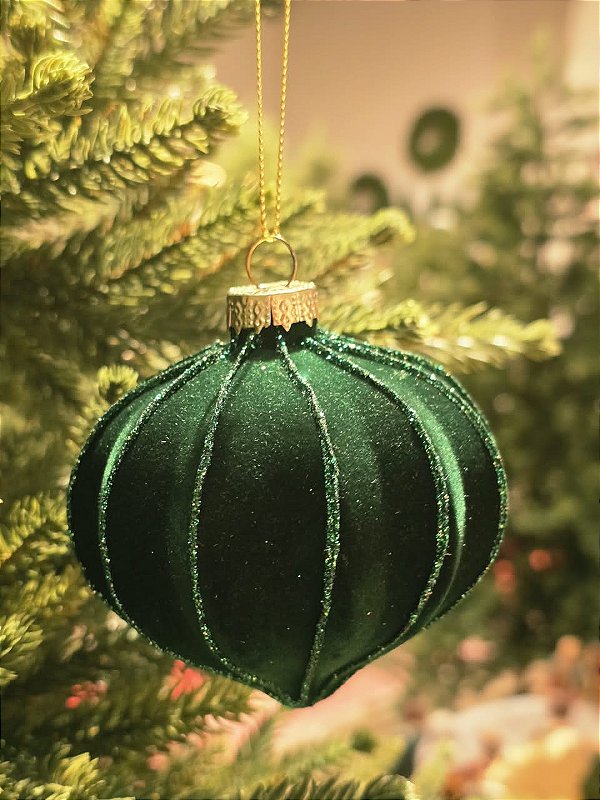 ORNAMENTO DE VIDRO VELUDO VERDE 9,5CM