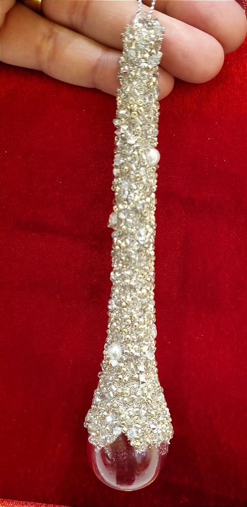 ORNAMENTO GOTA DE VIDRO PRATA 17CM - PRÉ VENDA 2026