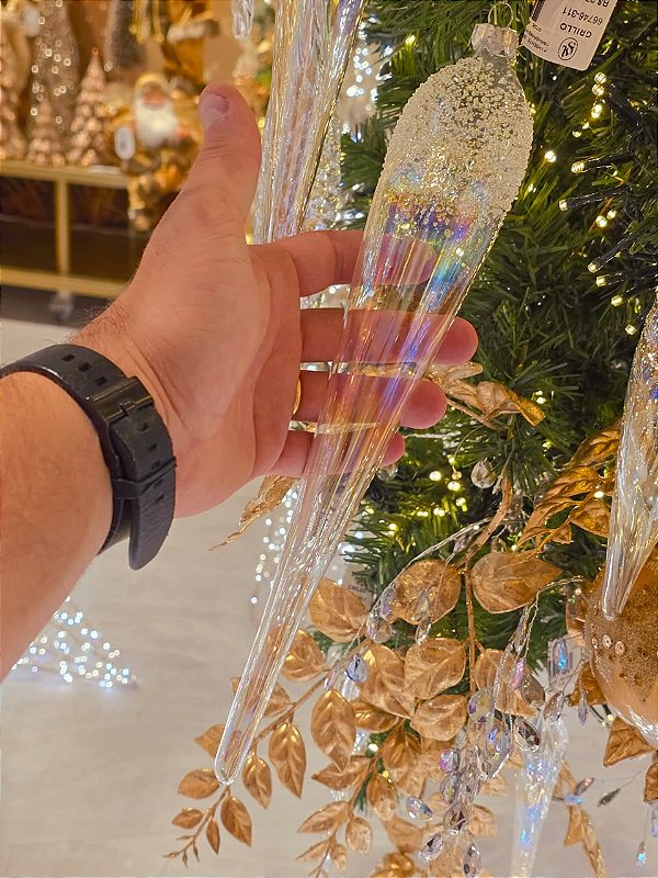 ORNAMENTO GOTA DE VIDRO TRANSPARENTE 30CM - PRÉ VENDA 2026