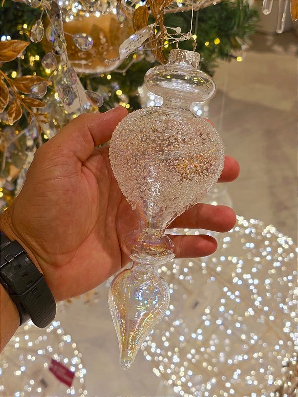 ORNAMENTO GOTA DE VIDRO TRANSPARENTE 23CM - PRÉ VENDA 2026