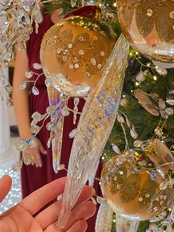 ORNAMENTO GOTA DE VIDRO TRANSPARENTE 30CM - PRÉ VENDA 2026