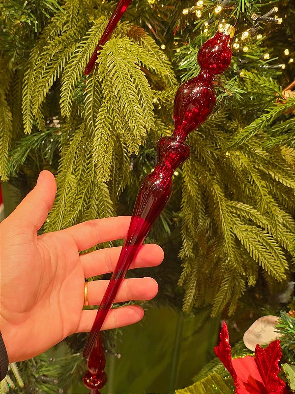 ORNAMENTO GOTA DE VIDRO VERMELHO TRANSPARENTE 33CM - PRÉ VENDA 2026