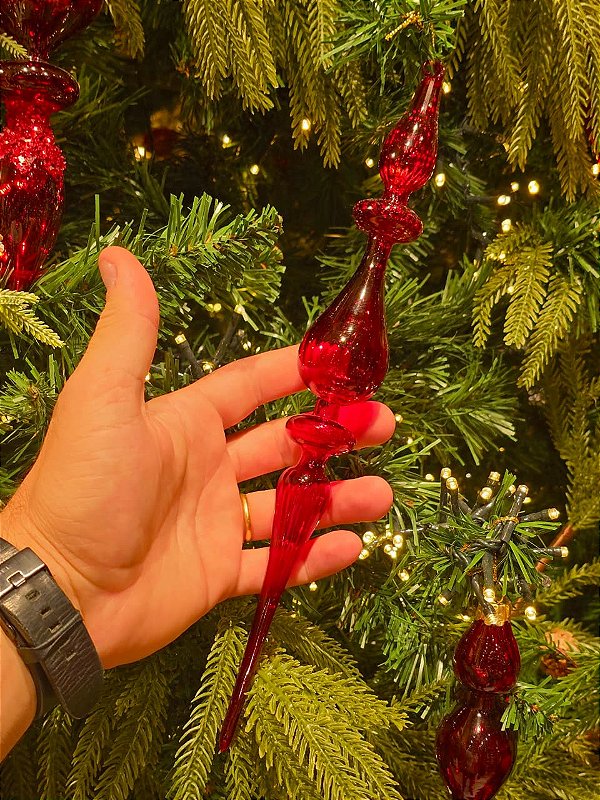 ORNAMENTO GOTA DE VIDRO VERMELHO TRANSPARENTE 30CM - PRÉ VENDA 2026