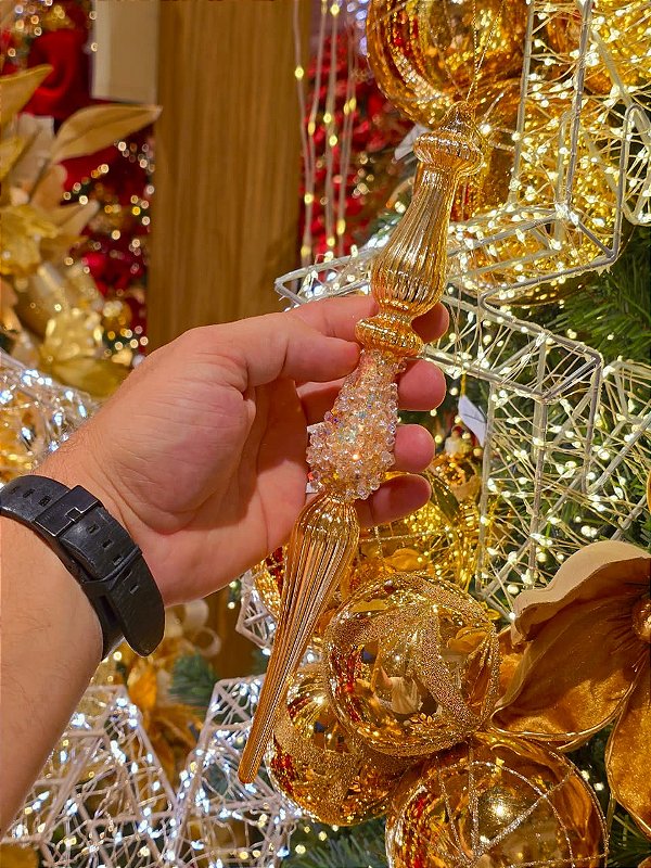ORNAMENTO GOTA DE VIDRO DOURADO 26CM - PRÉ VENDA 2026