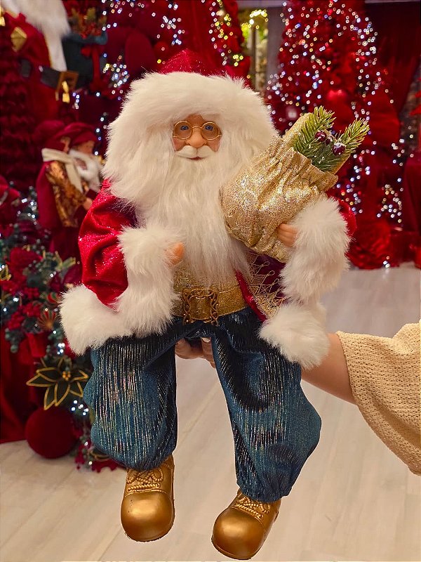 PAPAI NOEL SENTADO CLÁSSICO VERMELHO E VERDE 45CM - PRÉ VENDA 2026
