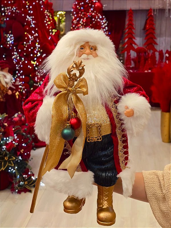 PAPAI NOEL EM PÉ CLÁSSICO VERMELHO E VERDE 45CM - PRÉ VENDA 2026