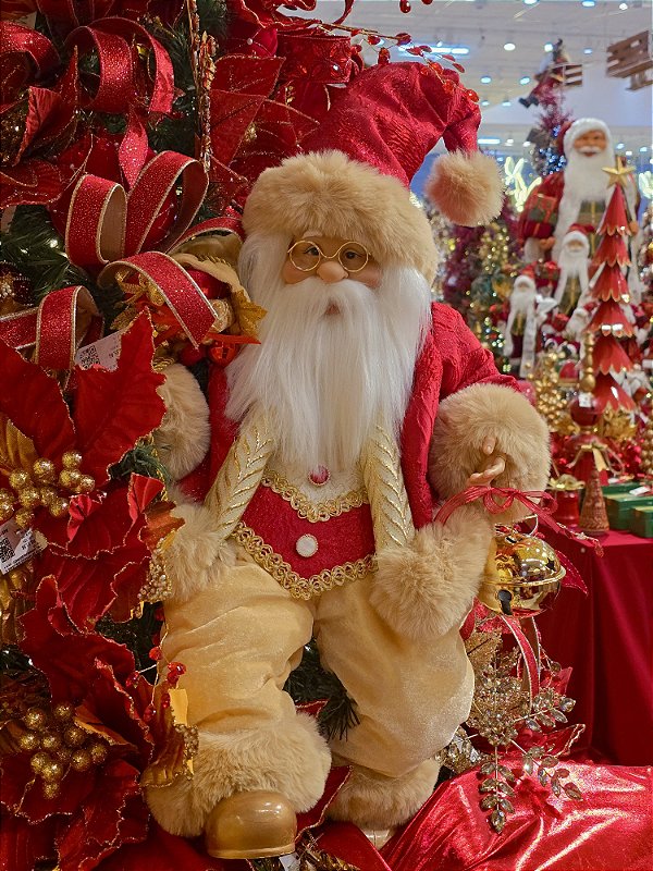 PAPAI NOEL SENTADO VERMELHO E DOURADO 60CM - PRÉ VENDA 2026