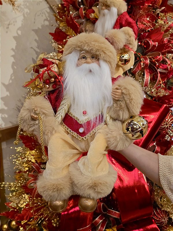 PAPAI NOEL SENTADO VERMELHO E DOURADO 30CM - PRÉ VENDA 2026