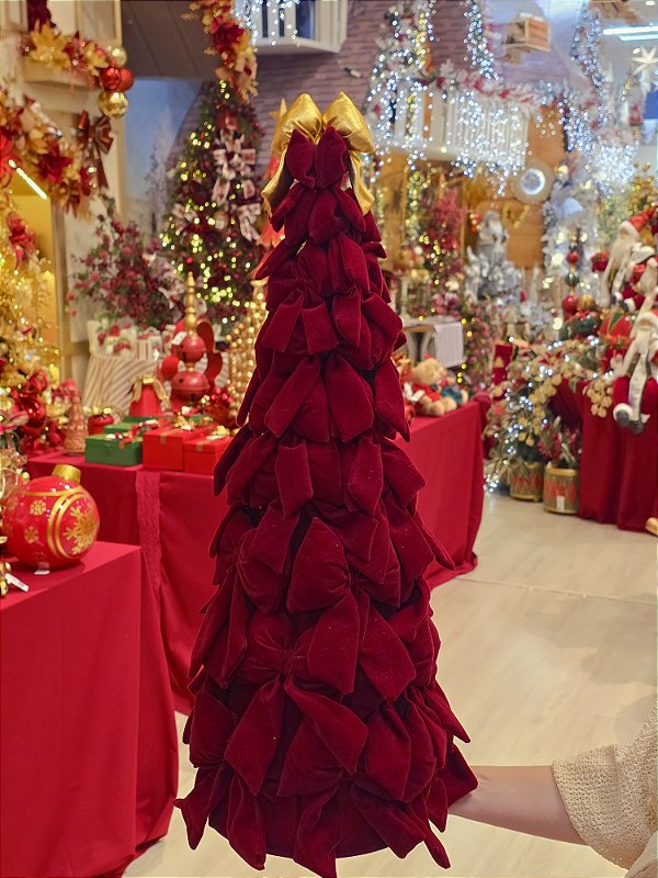 ÁRVORE DE LAÇOS EM VELUDO VERMELHO 60CM - PRÉ VENDA 2026