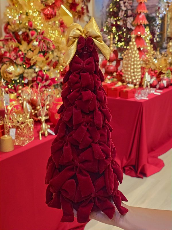 ÁRVORE DE LAÇOS EM VELUDO VERMELHO 38CM - PRÉ VENDA 2026