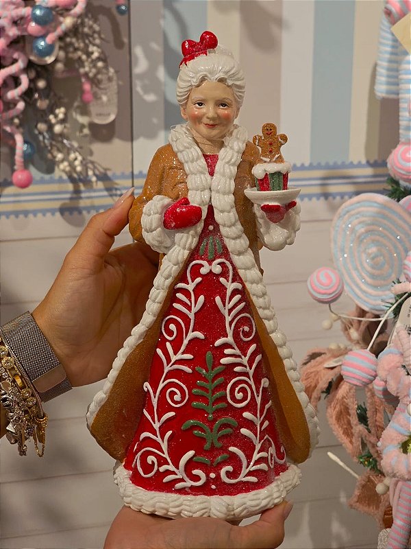 MAMÃE NOEL VERMELHA E BEGA EM RESINA 30CM - PRÉ VENDA 2026