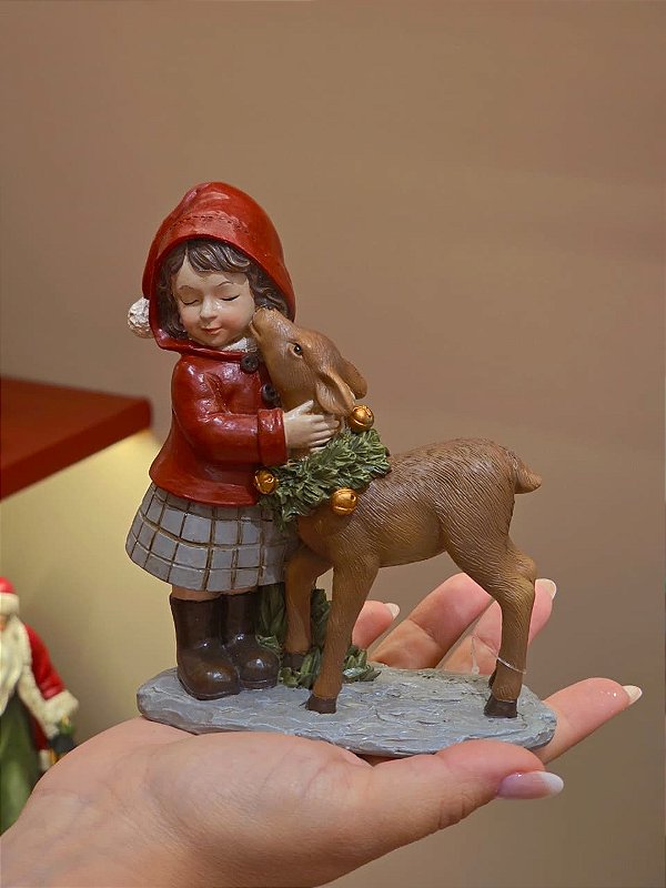 MENINA COM RENA 14CM - PRÉ VENDA 2026