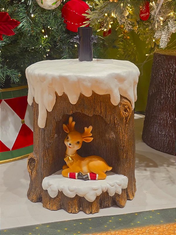 BASE PARA ÁRVORE EM RESINA COM RENA 35CM - PRÉ VENDA 2026