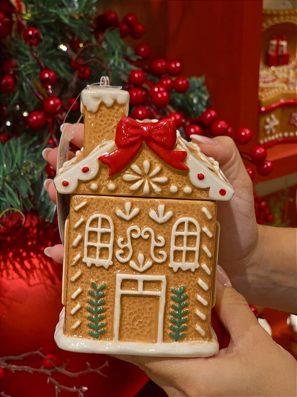 POTE COM TAMPA EM FORMATO DE CASA GINGER 15CM - PRÉ VENDA 2026