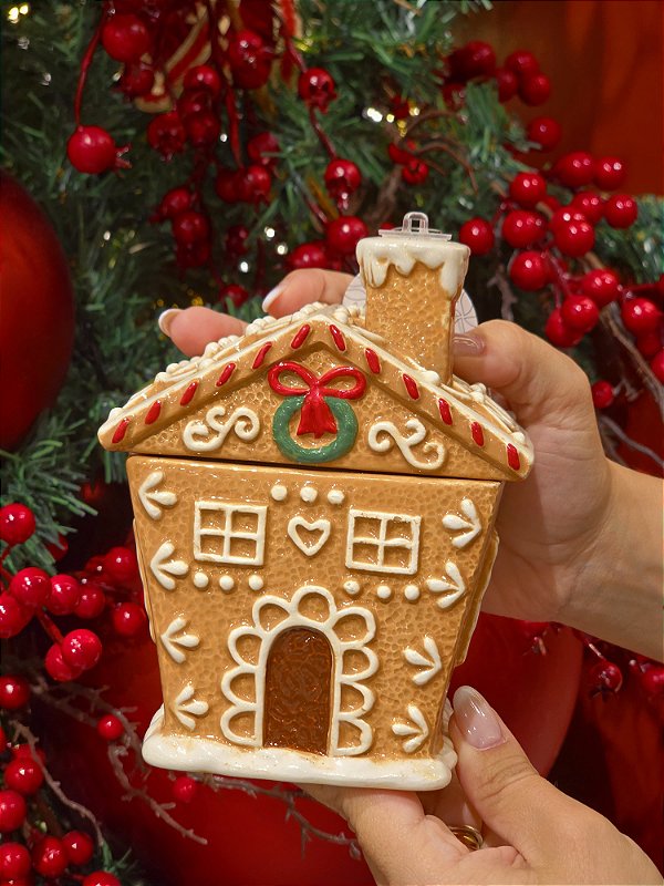 POTE COM TAMPA EM FORMATO DE CASA GINGER 15CM - PRÉ VENDA 2026