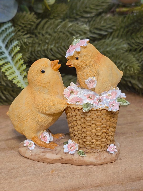 PINTINHOS COM CESTO DE FLORES 9CM