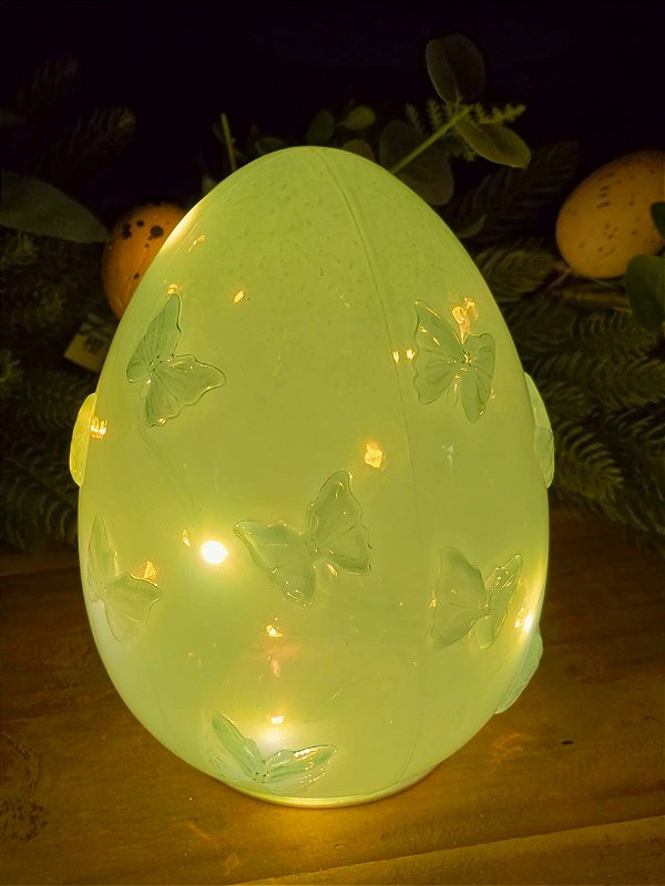 OVO AZUL COM LED E BORBOLETAS 19CM