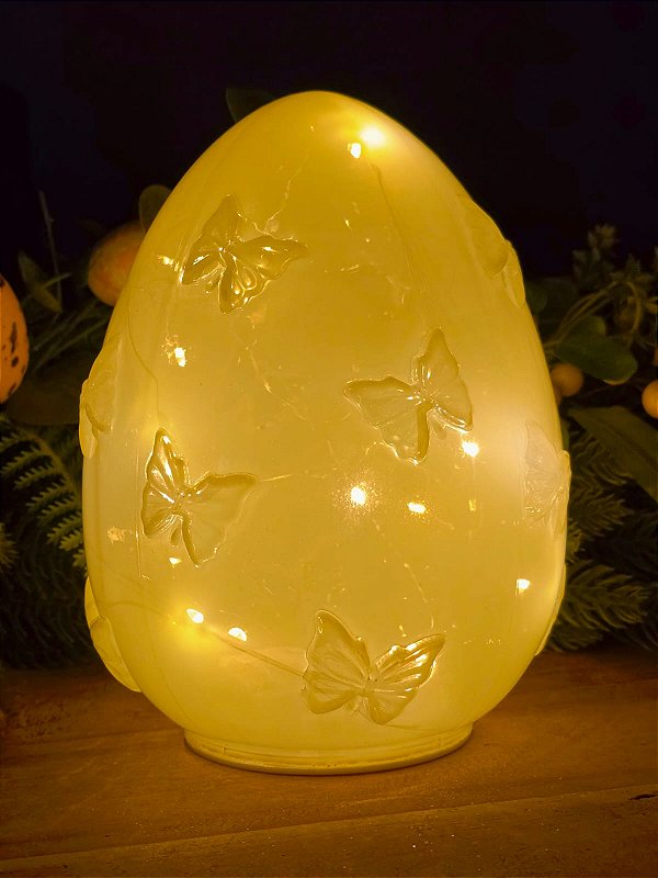 OVO AMARELO COM LED E BORBOLETAS 19CM