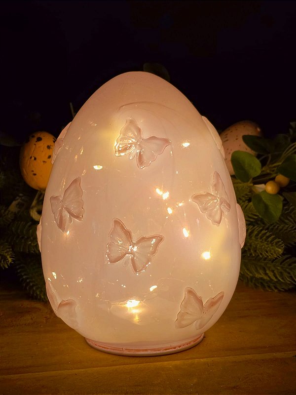OVO ROSA COM LED E BORBOLETAS 19CM