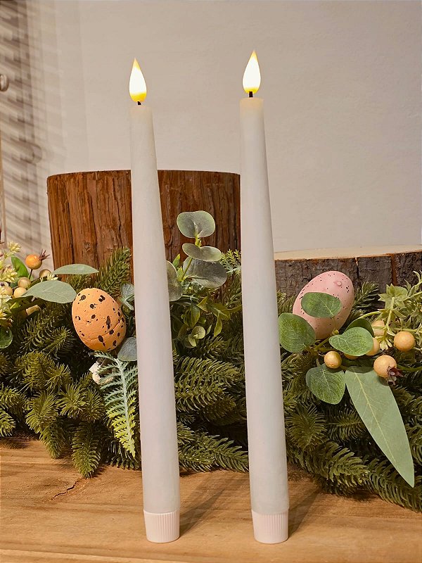 DUPLA DE VELA DECORATIVA BRANCA COM LED 29CM