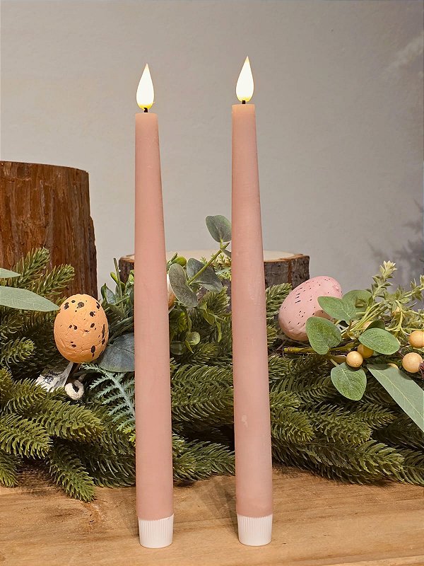 DUPLA DE VELA DECORATIVA ROSA COM LED 29CM