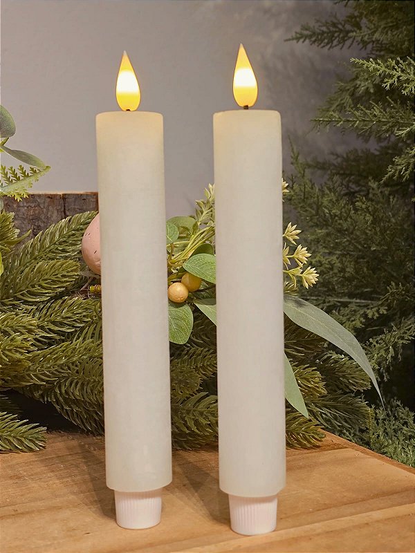 DUPLA DE VELA DECORATIVA BRANCA COM LED 21CM