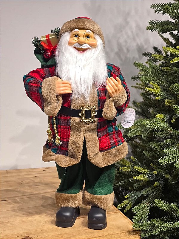 PAPAI NOEL EM PÉ TRADICIONAL VERMELHO E VERDE 60CM