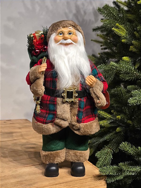PAPAI NOEL EM PÉ TRADICIONAL VERMELHO E VERDE 45CM