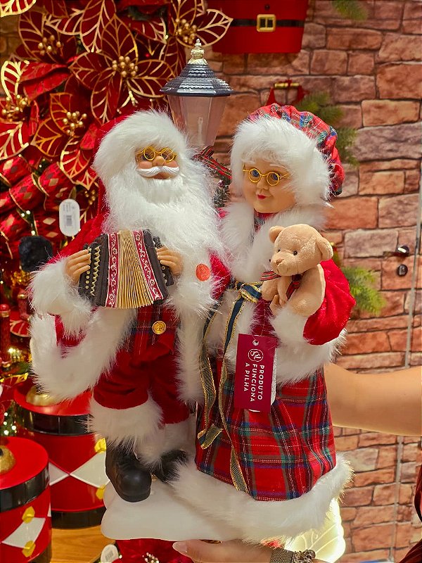 PAPAI NOEL E MAMÃE NOEL COM MOVIMENTO, LED E MUSICAL 54CM - PRÉ VENDA 2026