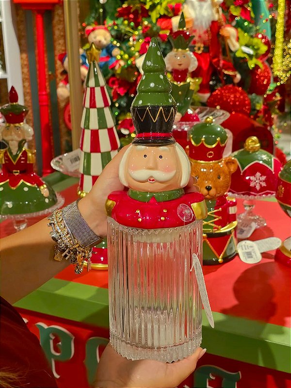 POTE DE VIDRO COM TAMPA DE SOLDADO EM CERÂMICA 34CM - PRÉ VENDA 2026