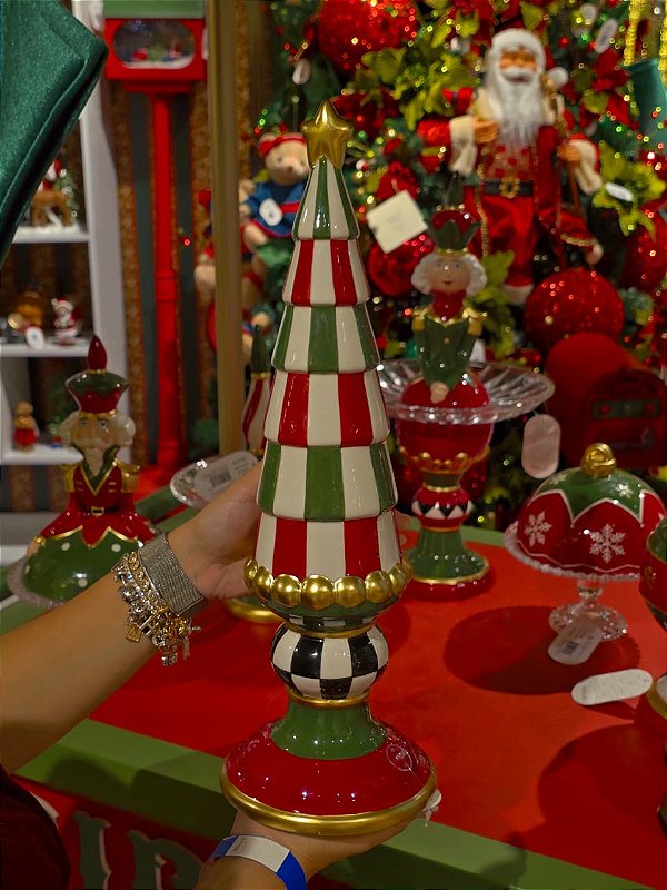 ÁRVORE TORRE VERMELHA E VERDE EM CERÂMICA 44CM - PRÉ VENDA 2026