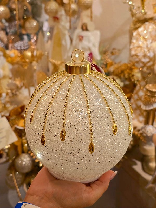 BOLA BRANCA DE VIDRO COM LED E MOVIMENTO 18CM - PRÉ VENDA 2026