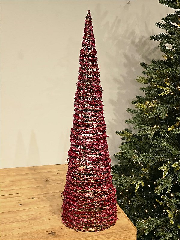 ÁRVORE CONE ARAMADA MICRO BERRY VERMELHA 80CM