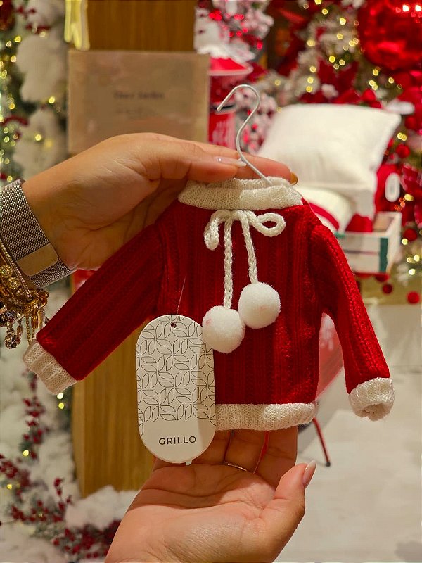 PENDENTE SUÉTER DE TRICÔ VERMELHO 14CM - PRÉ VENDA 2026