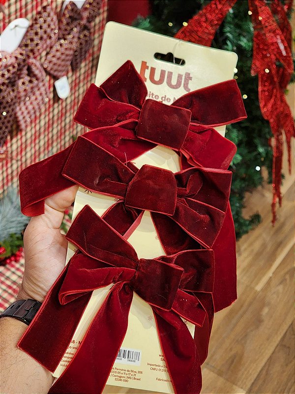 KIT 3 LAÇOS DESMAIADO VERMELHO BORDO VELUDO 16X24CM - PRÉ VENDA 2026