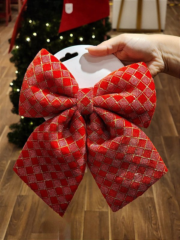LAÇO CHECKER VERMELHO E DOURADO 20X24CM - PRÉ VENDA 2026