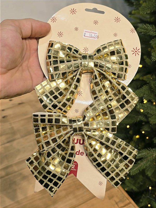LAÇO ESPELHO DOURADO 12X13CM COM 2 UNIDADES