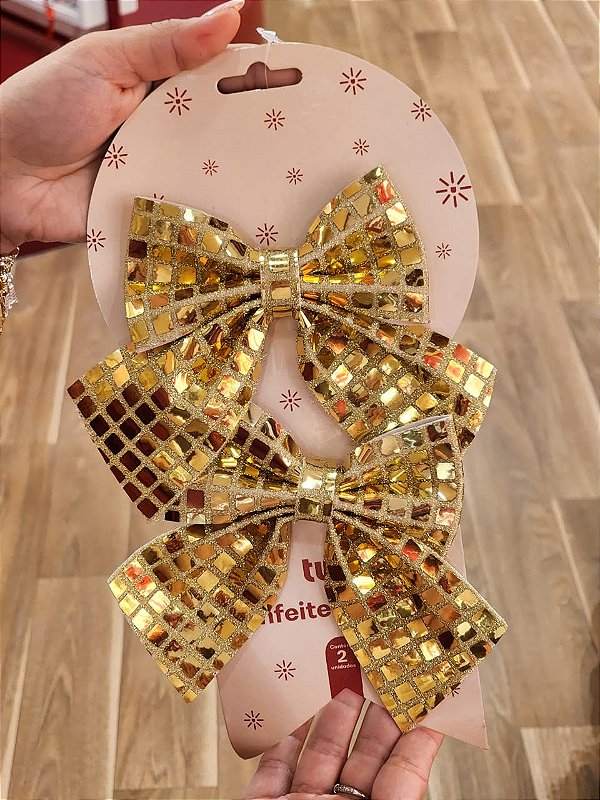 LAÇO ESPELHO DOURADO 12X13CM COM 2 UNIDADES - PRÉ VENDA 2026