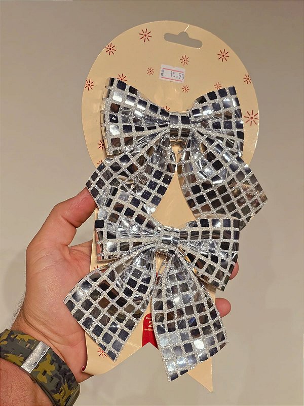 LAÇO ESPELHO PRATA 12X13CM COM 2 UNIDADES