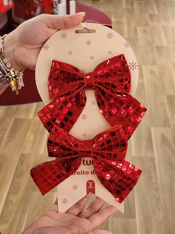 LAÇO ESPELHO VERMELHO 12X13CM COM 2 UNIDADES - PRÉ VENDA 2026