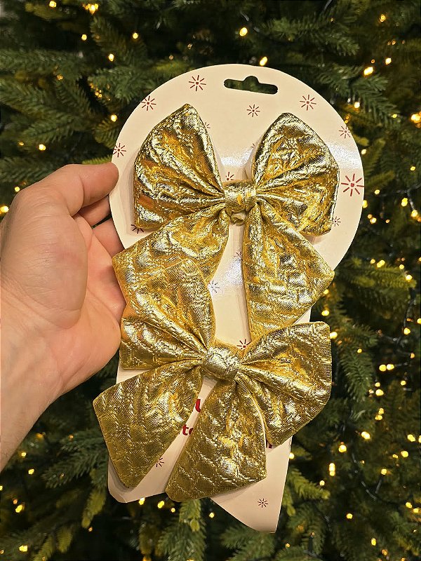 LAÇO ACETINADO DOURADO 12X13CM COM 2 UNIDADES