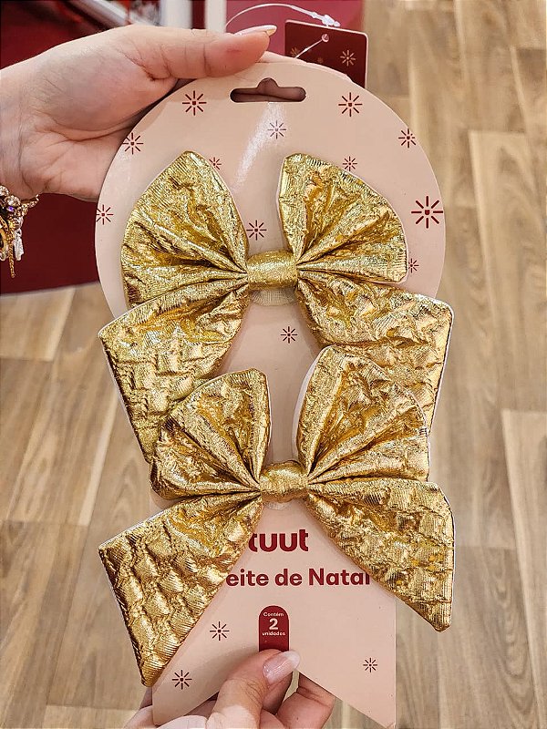LAÇO ACETINADO DOURADO 12X13CM COM 2 UNIDADES - PRÉ VENDA 2026