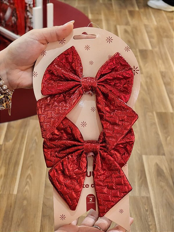 LAÇO ACETINADO VERMELHO 12X13CM COM 2 UNIDADES - PRÉ VENDA 2026