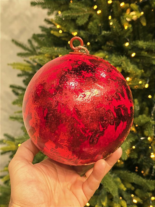 BOLA DECORADA CRAQUELADA VERMELHA 15CM