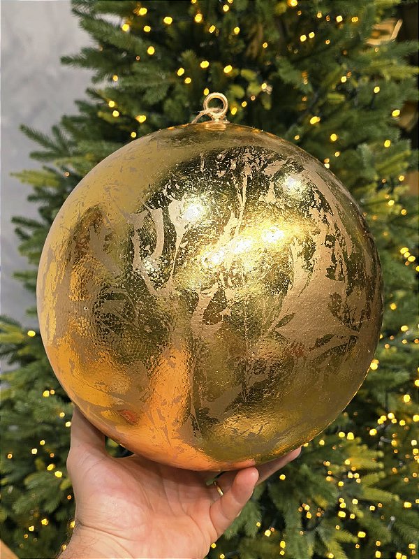 BOLA DECORADA CRAQUELADA DOURADA 25CM