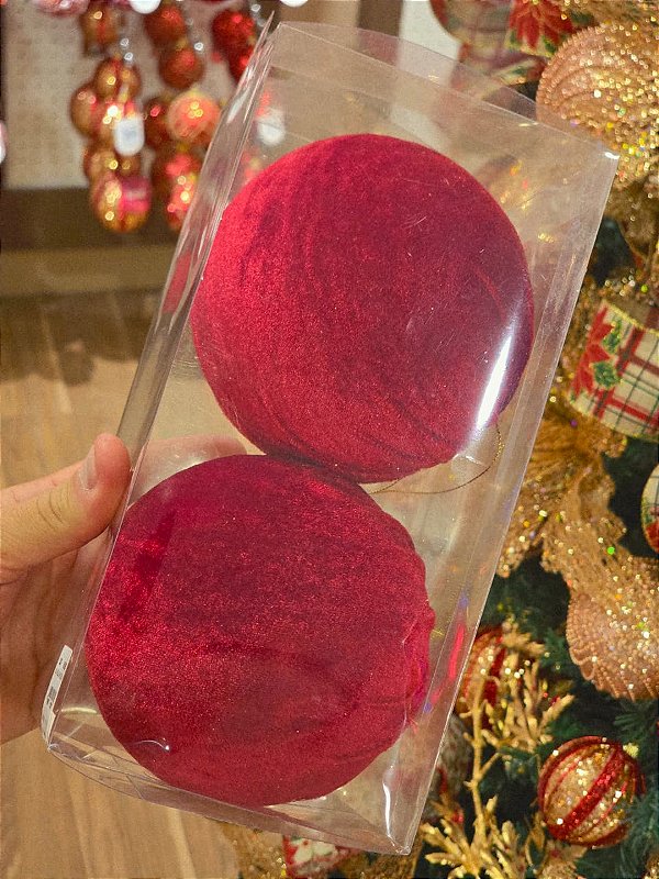 BOLA VELUDO VERMELHA 12CM COM 2 UNIDS - PRÉ VENDA 2026