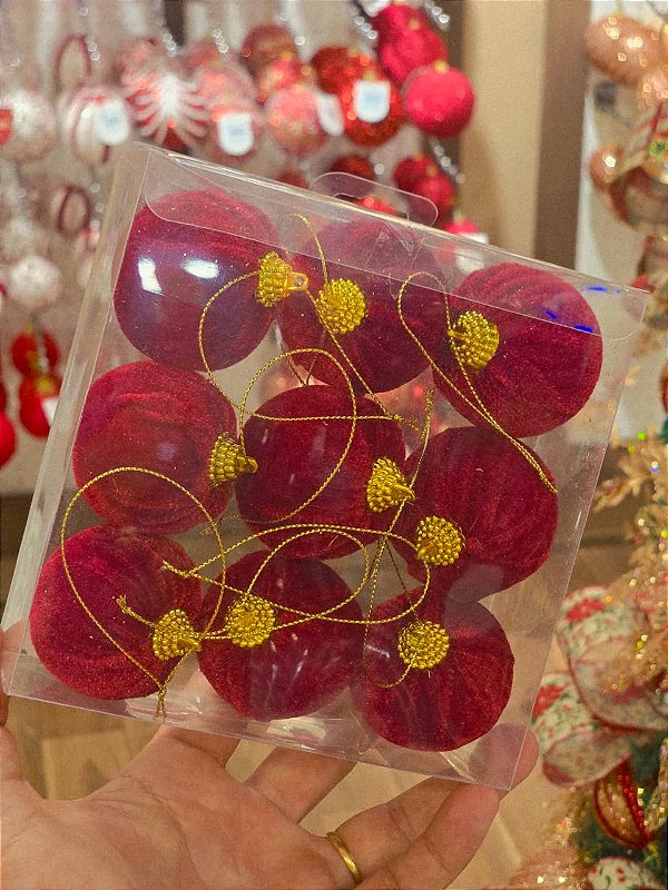 BOLA VELUDO VERMELHA 5CM COM 9 UNIDS - PRÉ VENDA 2026